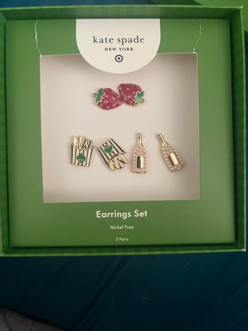 NIB Kate Spade ♠️ Earrings Set - Strawberry, Fries & Champagne - Picture 3 of 4